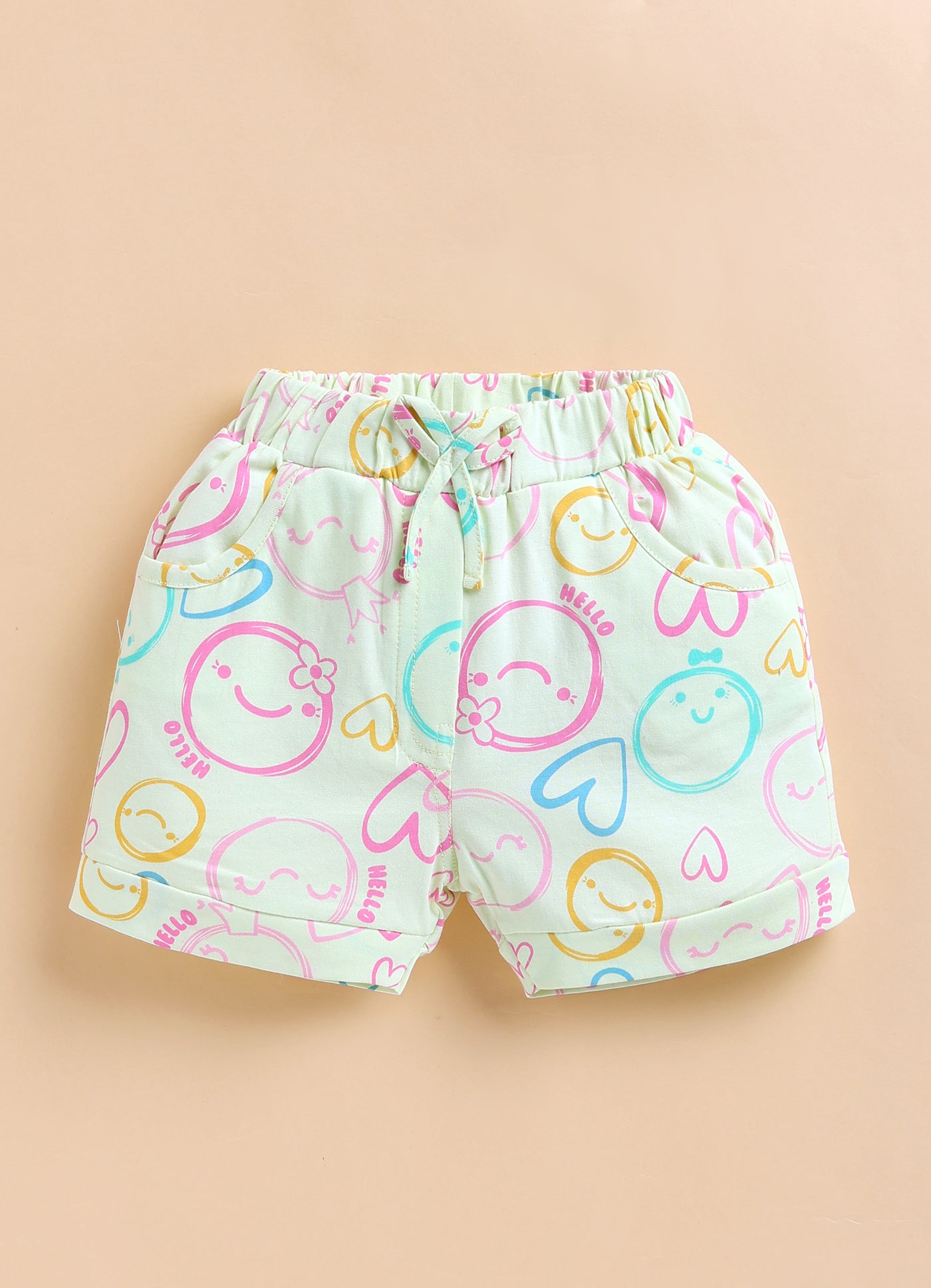 Annie Girls "Hello" Smiley Face Print Top and Shorts Set - Lemon