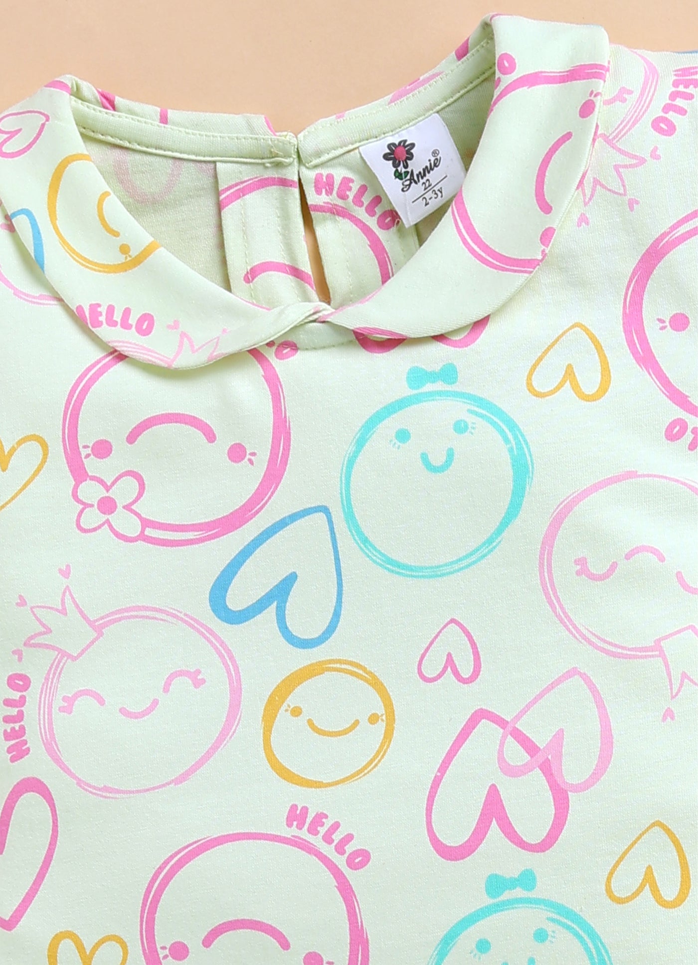 Annie Girls "Hello" Smiley Face Print Top and Shorts Set - Lemon