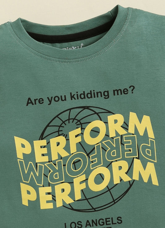 Biskid Boys "PERFORM" Graphic Crew Neck T-Shirt - Forest Green