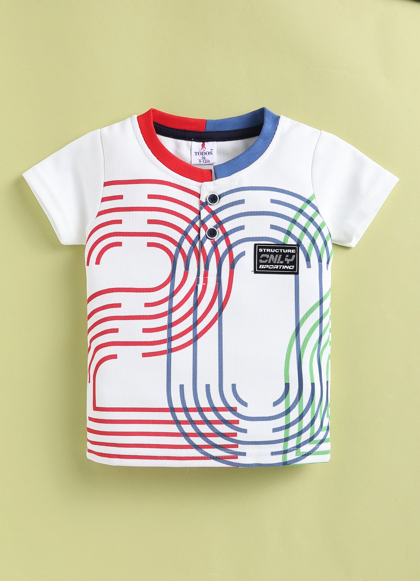 TODOS Boys Sporty Graphic Henley Red T-Shirt and Cargo Shorts Set
