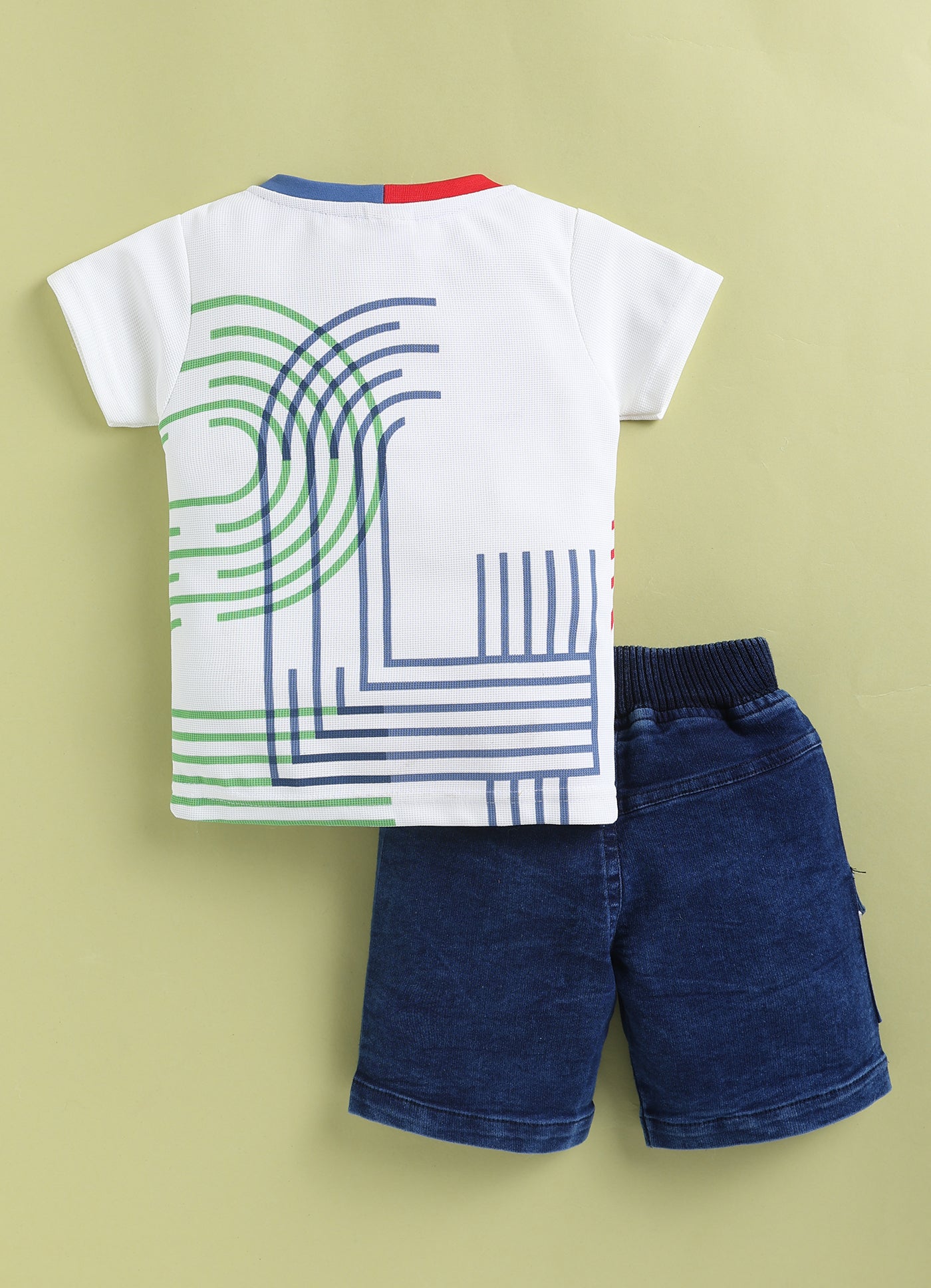 TODOS Boys Sporty Graphic Henley Blue T-Shirt and Cargo Shorts Set