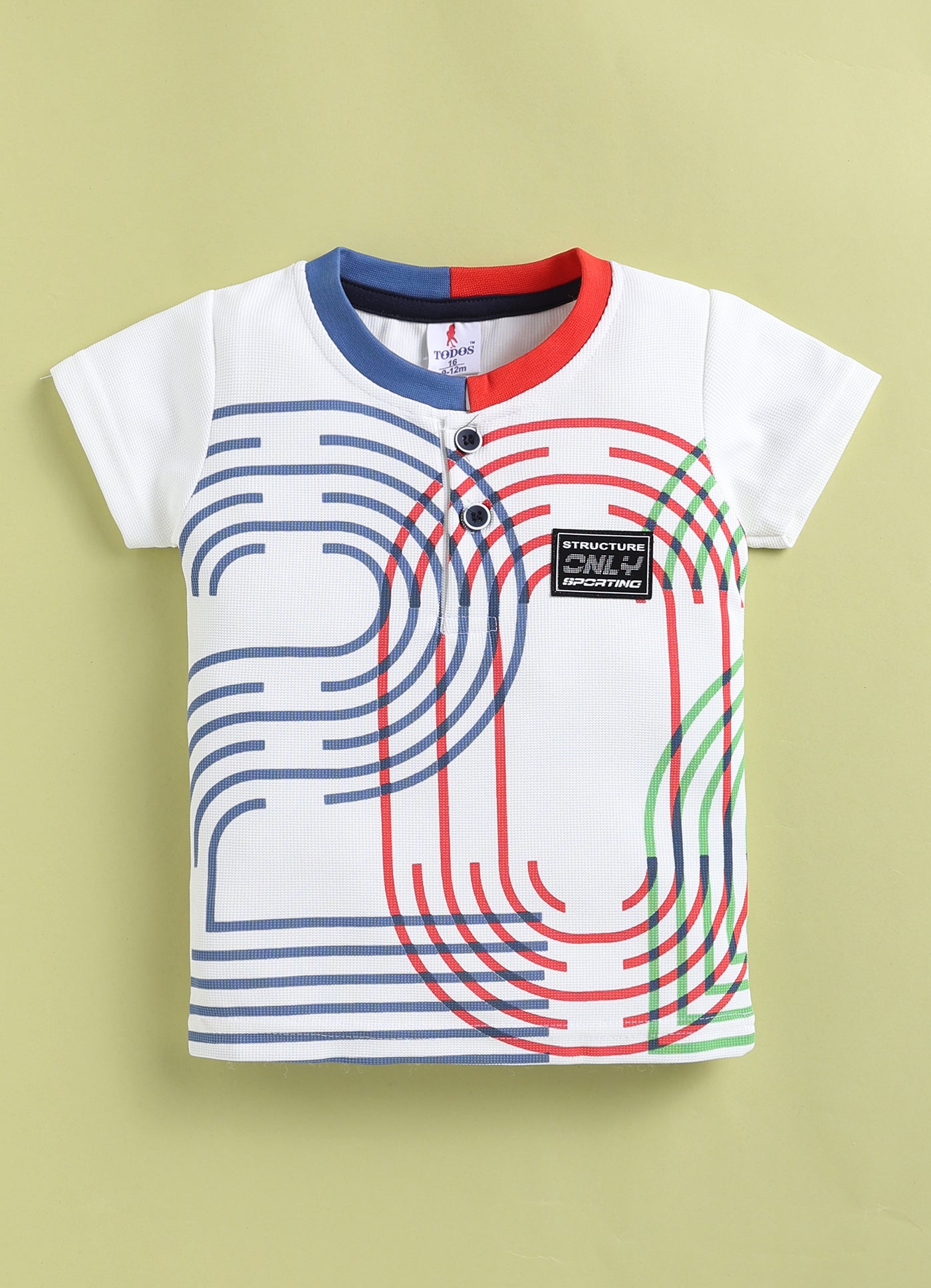 TODOS Boys Sporty Graphic Henley Blue T-Shirt and Cargo Shorts Set