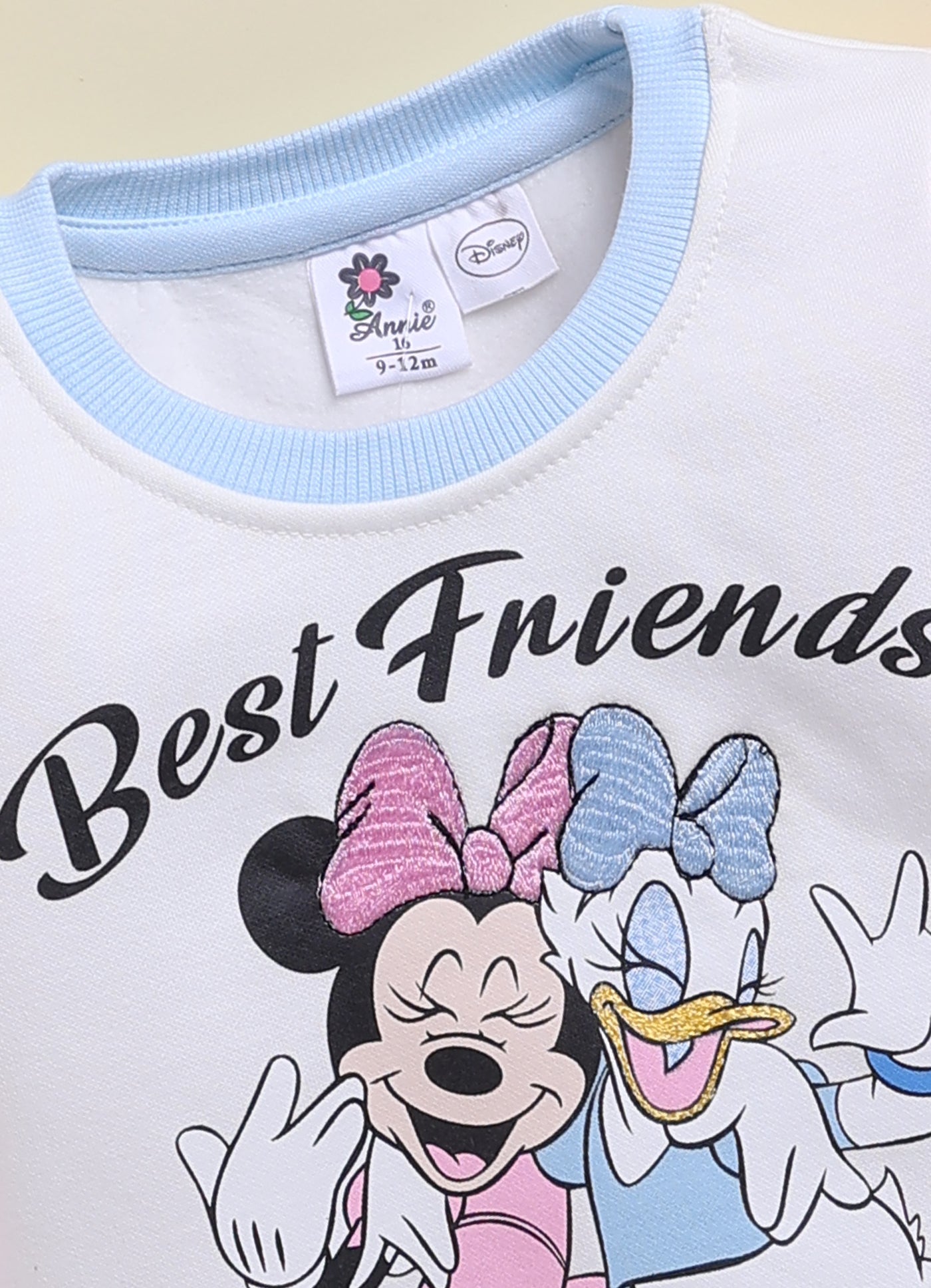 Annie Kids Fleece Knit to Knit Full Sleeves Minnie and Daisy Printed Winterwear Sweatshirts & Pant - Orange