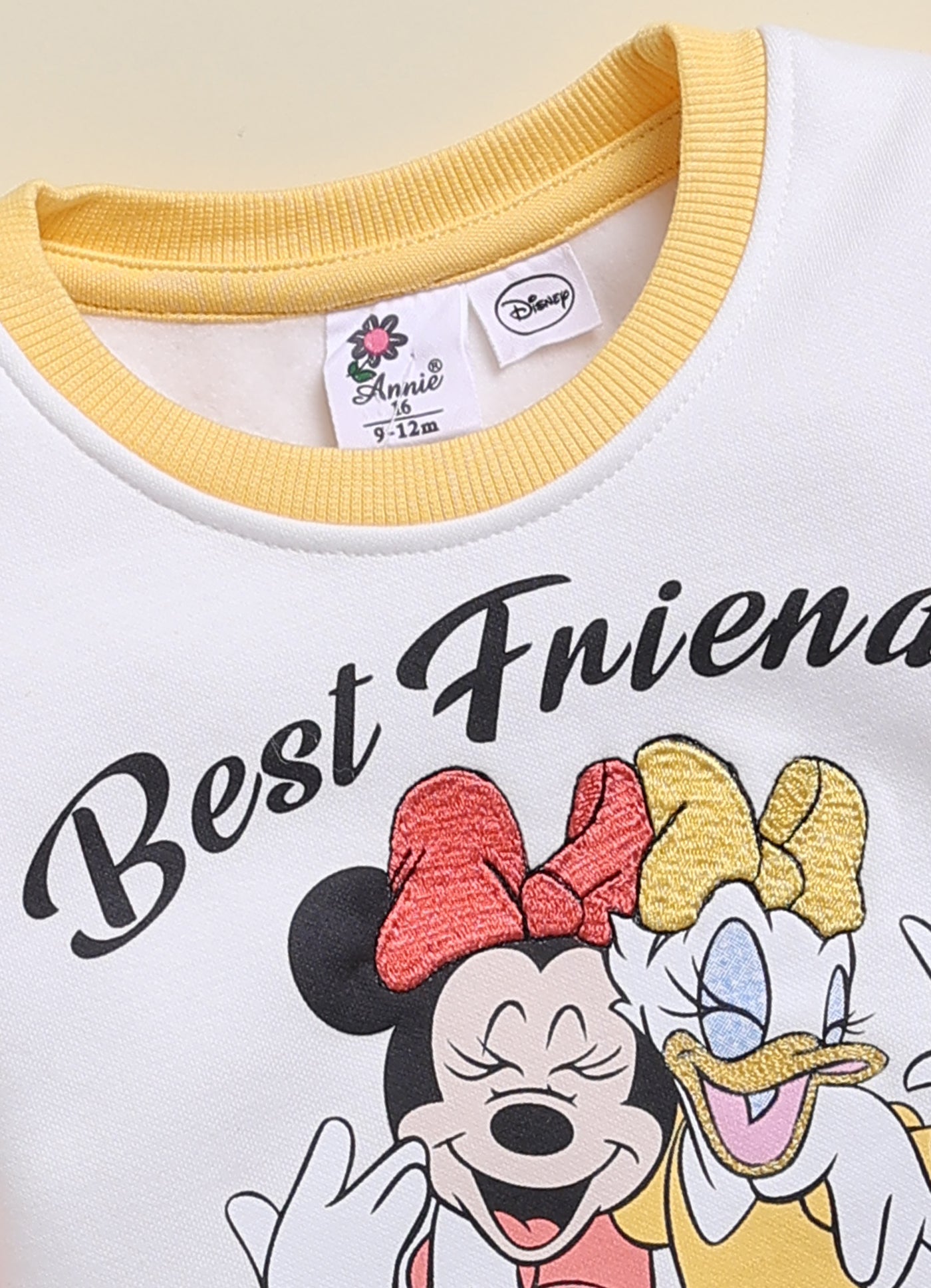 Annie Kids Fleece Knit to Knit Full Sleeves Minnie and Daisy Printed Winterwear Sweatshirts & Pant - Orange