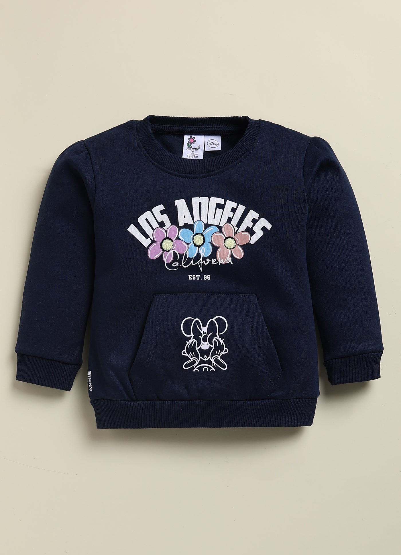 Annie Kids Fleece Knit to Knit Full Sleeves Los Angeles Text Printed Winterwear Sweatshirts & Pant - Red