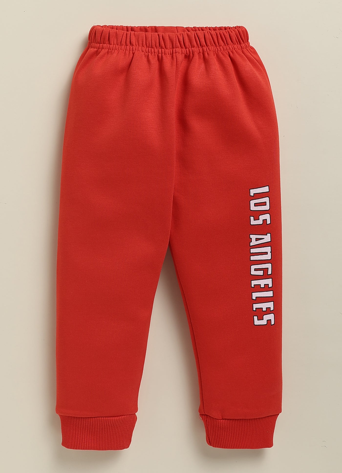 Annie Kids Fleece Knit to Knit Full Sleeves Los Angeles Text Printed Winterwear Sweatshirts & Pant - Red