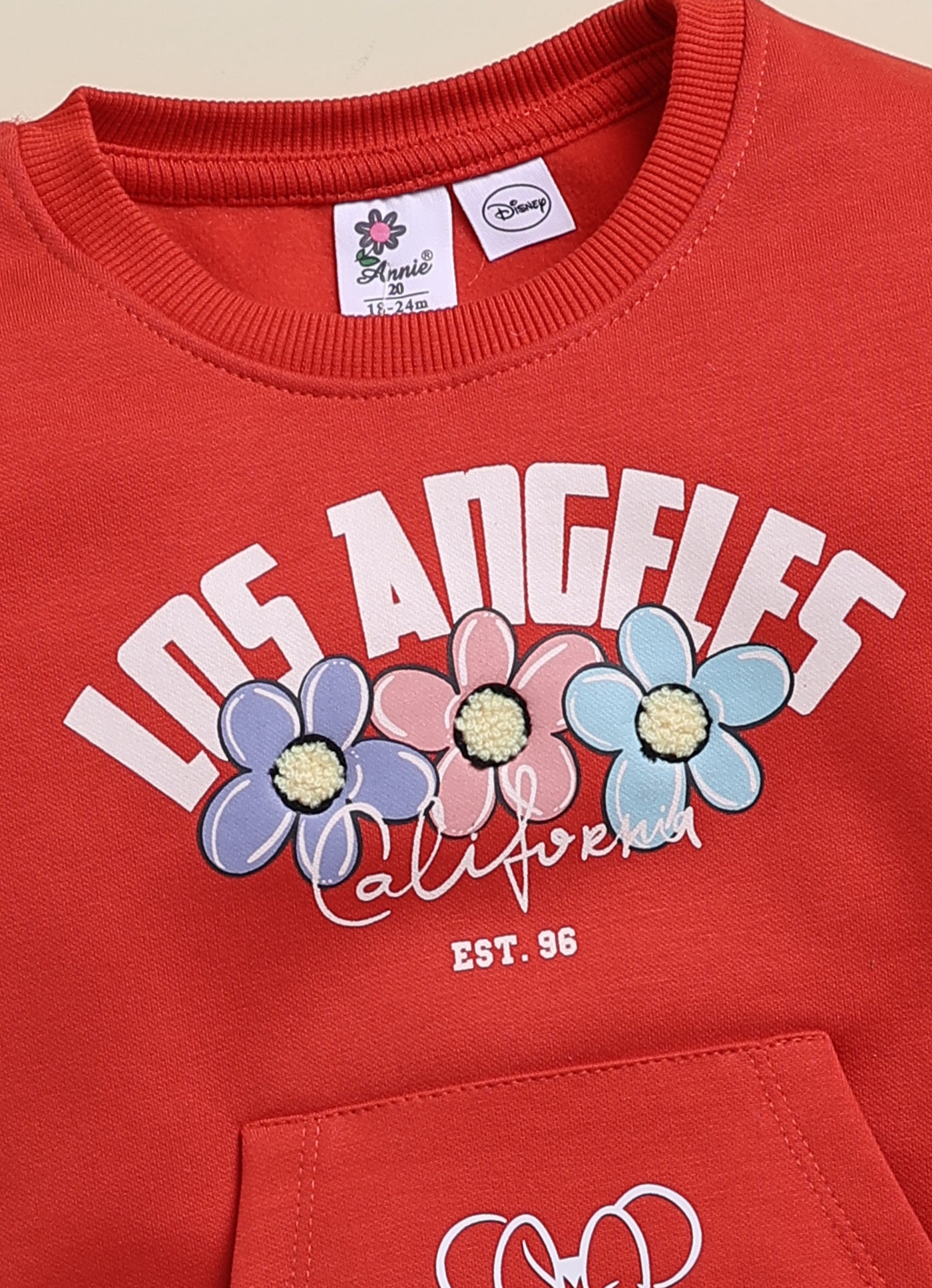 Annie Kids Fleece Knit to Knit Full Sleeves Los Angeles Text Printed Winterwear Sweatshirts & Pant - Red