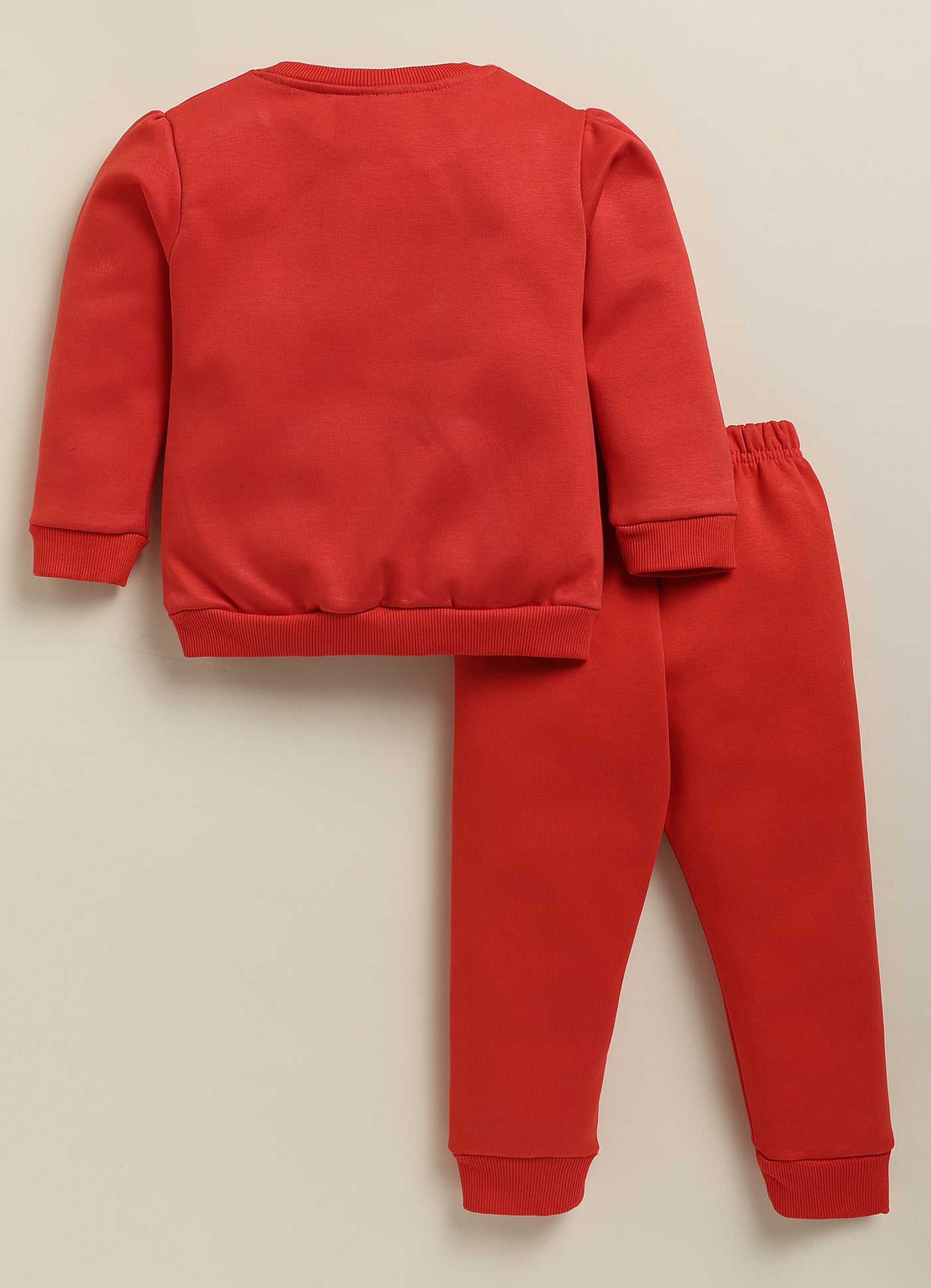 Annie Kids Fleece Knit to Knit Full Sleeves Los Angeles Text Printed Winterwear Sweatshirts & Pant - Red