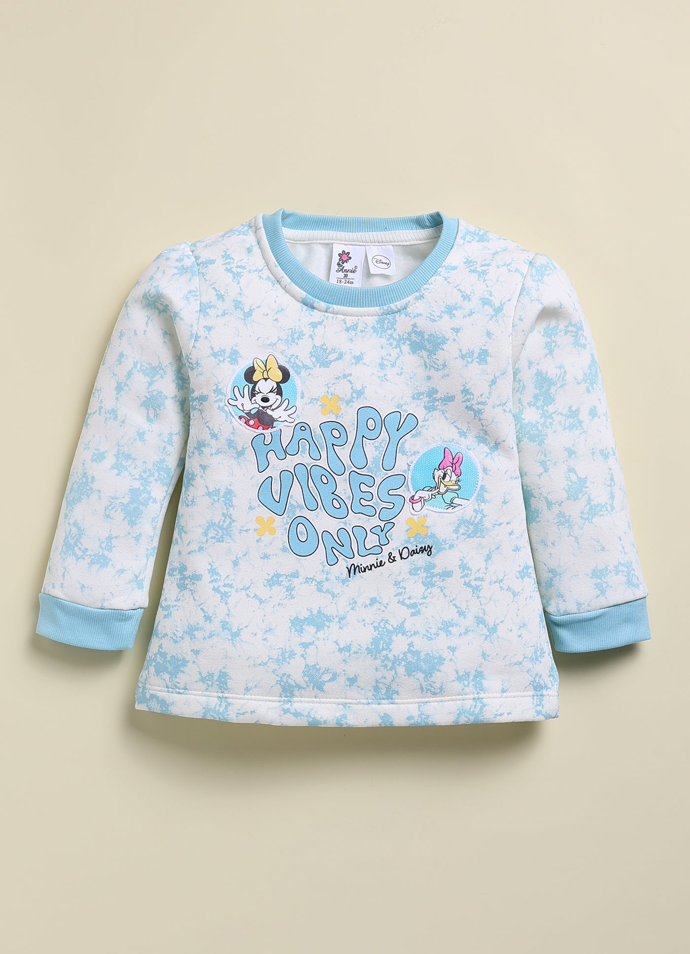 Annie Kids Fleece Knit to Knit Full Sleeves Minnie Printed Winterwear Sweatshirts & Pant - Peach