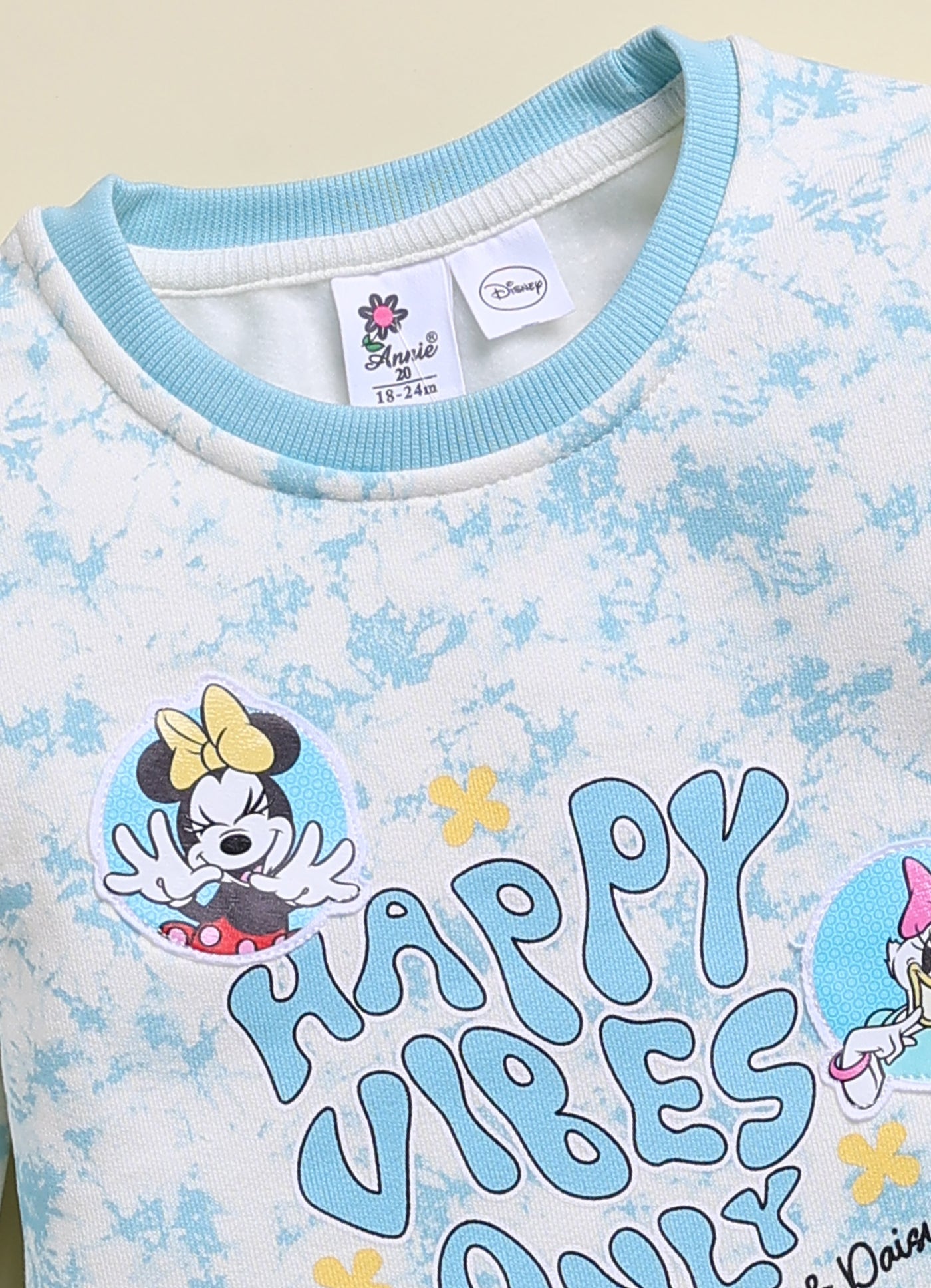 Annie Kids Fleece Knit to Knit Full Sleeves Minnie Printed Winterwear Sweatshirts & Pant - Peach