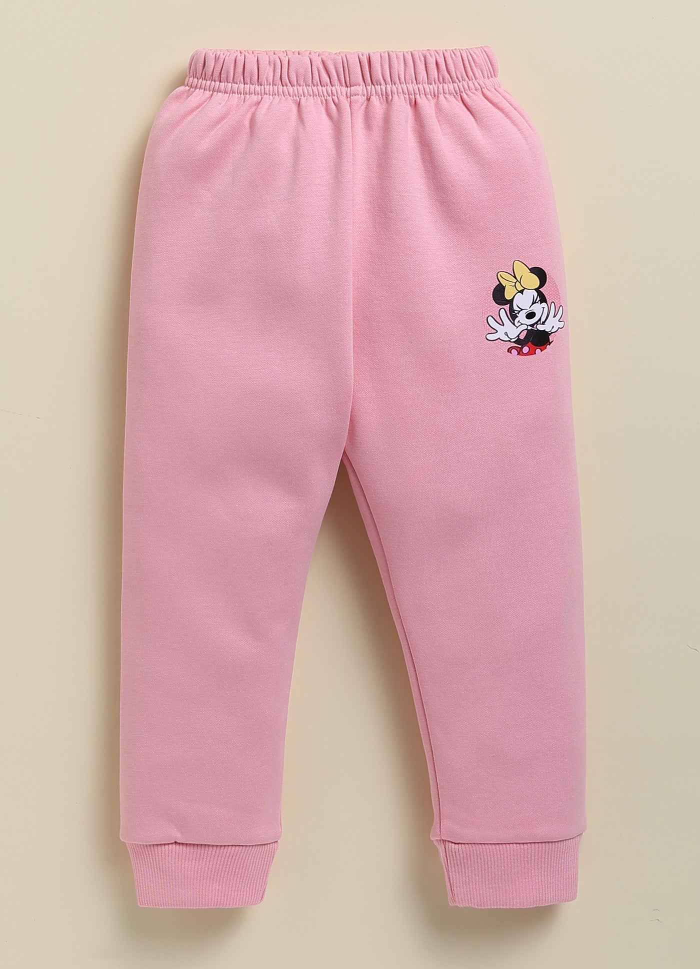 Annie Kids Fleece Knit to Knit Full Sleeves Minnie Printed Winterwear Sweatshirts & Pant - Peach