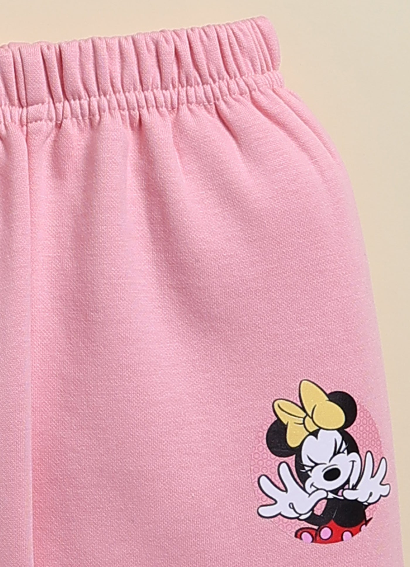 Annie Kids Fleece Knit to Knit Full Sleeves Minnie Printed Winterwear Sweatshirts & Pant - Peach