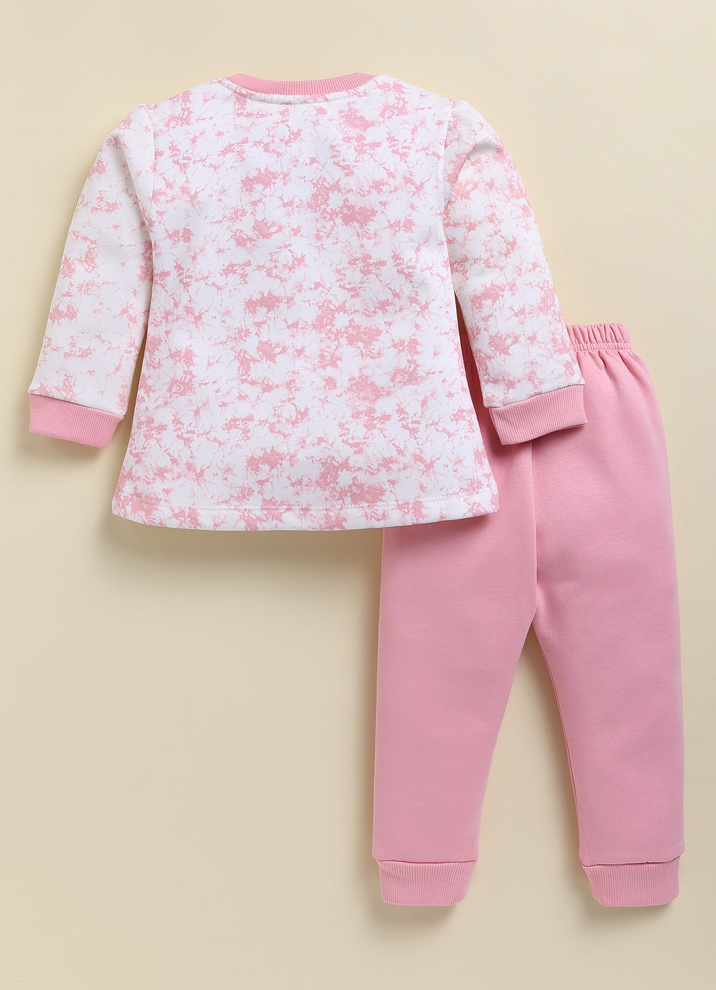 Annie Kids Fleece Knit to Knit Full Sleeves Minnie Printed Winterwear Sweatshirts & Pant - Peach