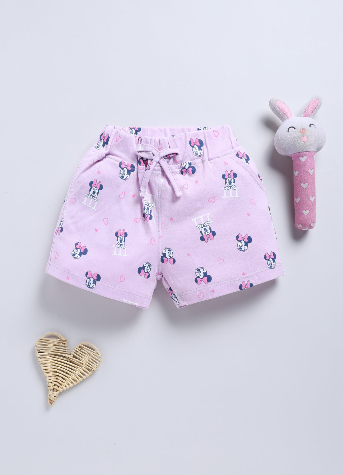 Biskid Girls Disney Pink Graffiti & Lavender Printed Casual Shorts , Pack of 2