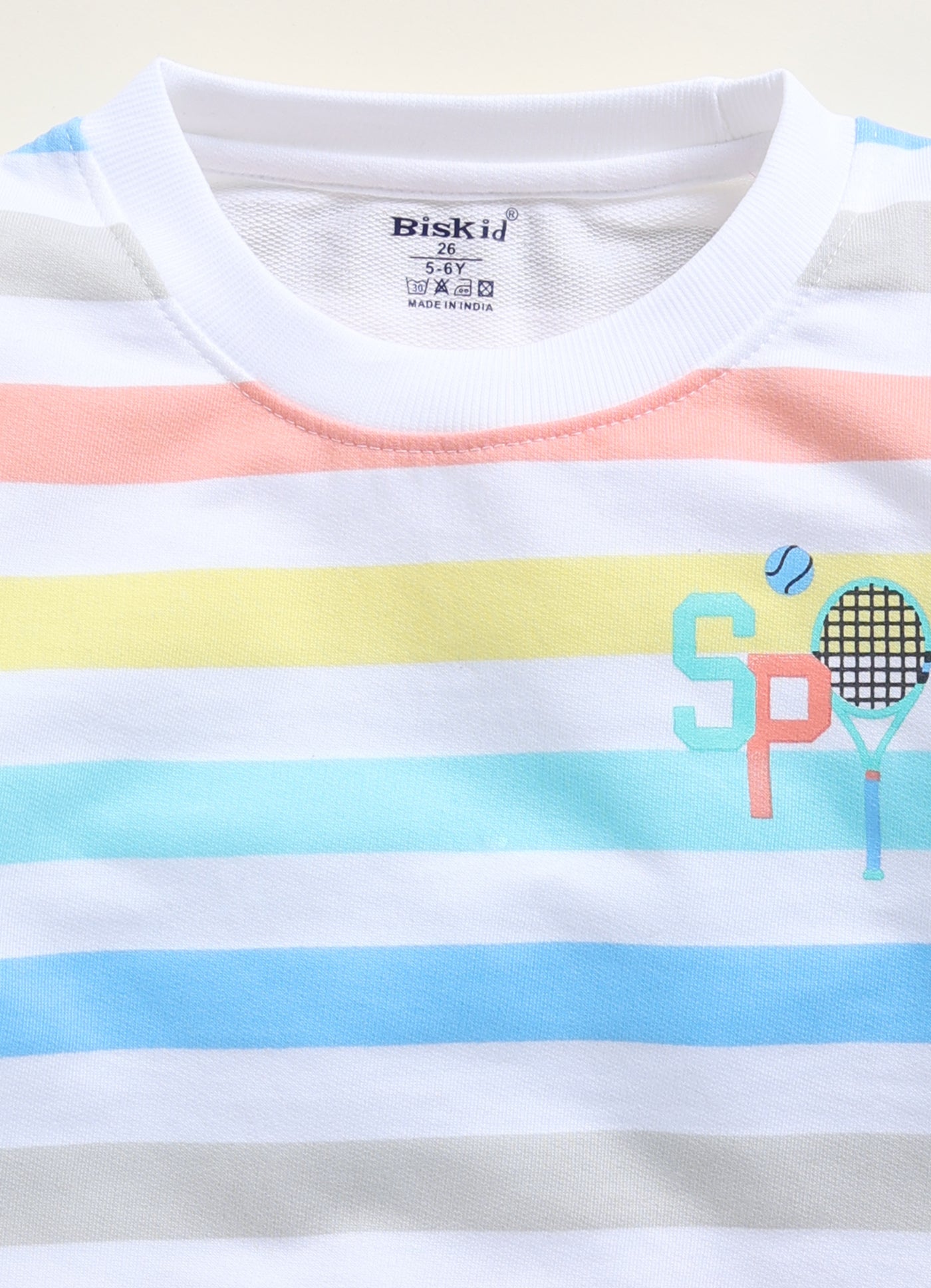 Biskid Girls "Sport" Pastel Striped Pullover Top - Blue & Multi