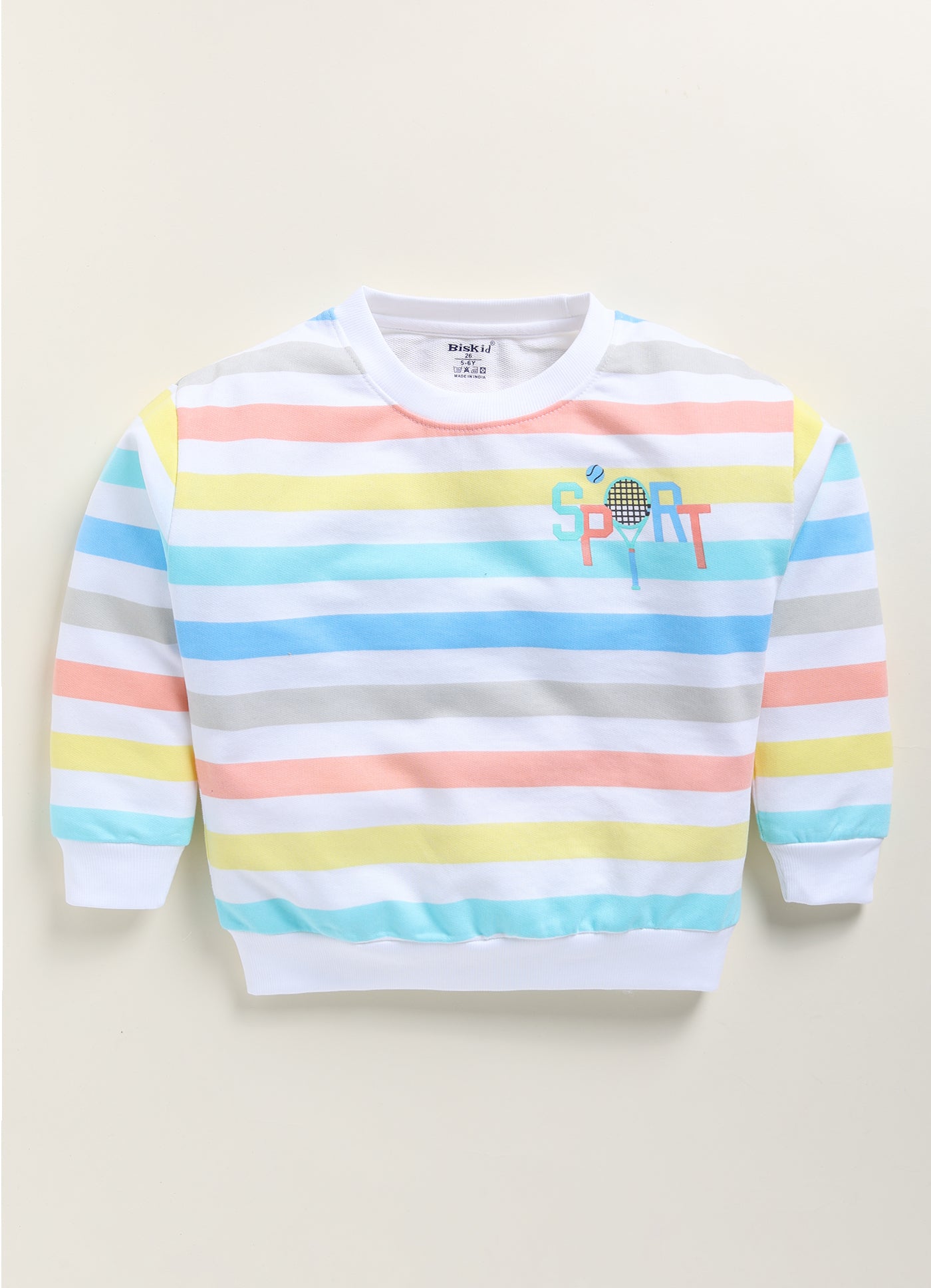 Biskid Girls "Sport" Pastel Striped Pullover Top - Blue & Multi