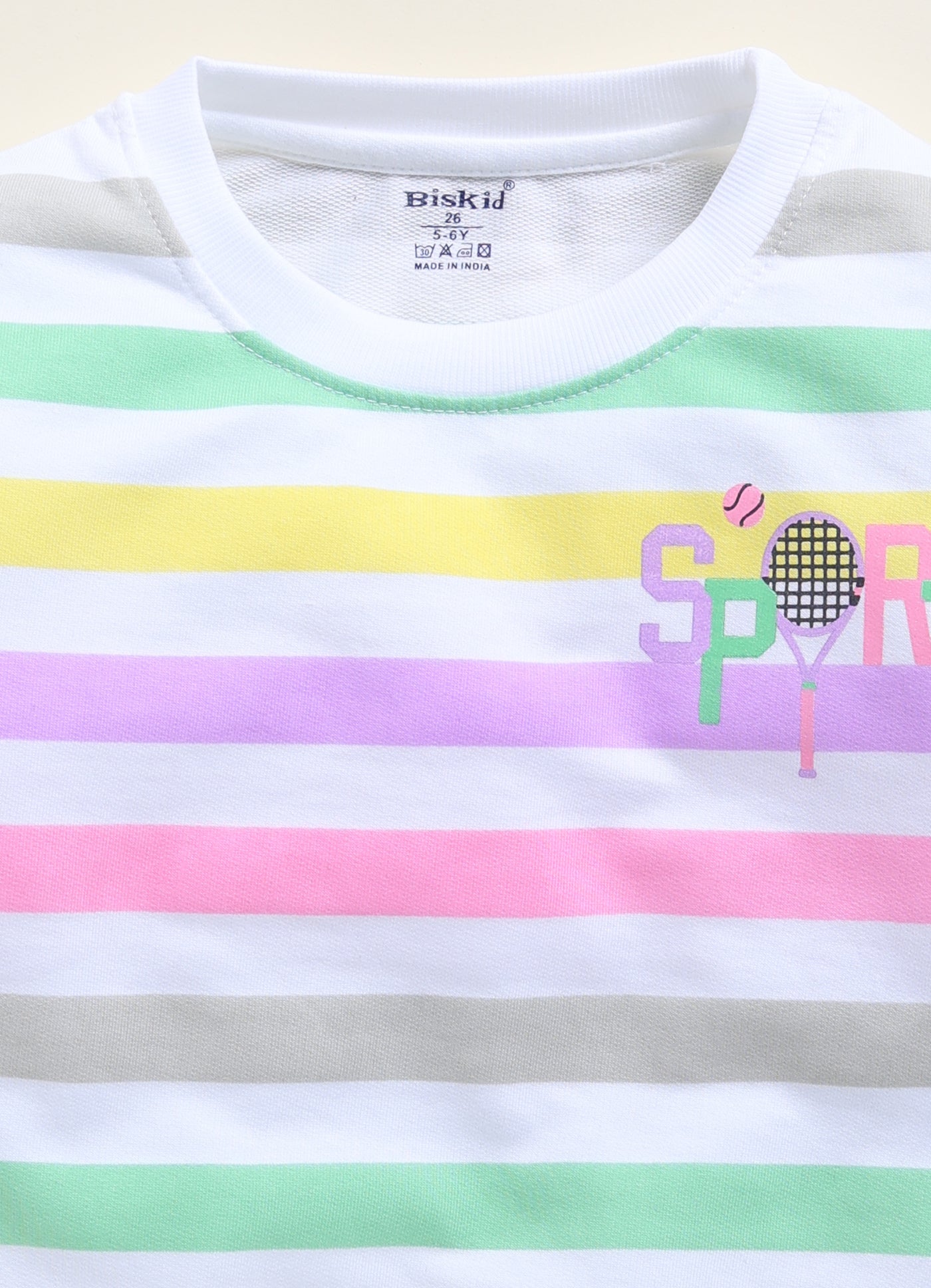 Biskid Girls "Sport" Pastel Striped Pullover Top - Pink & Multi