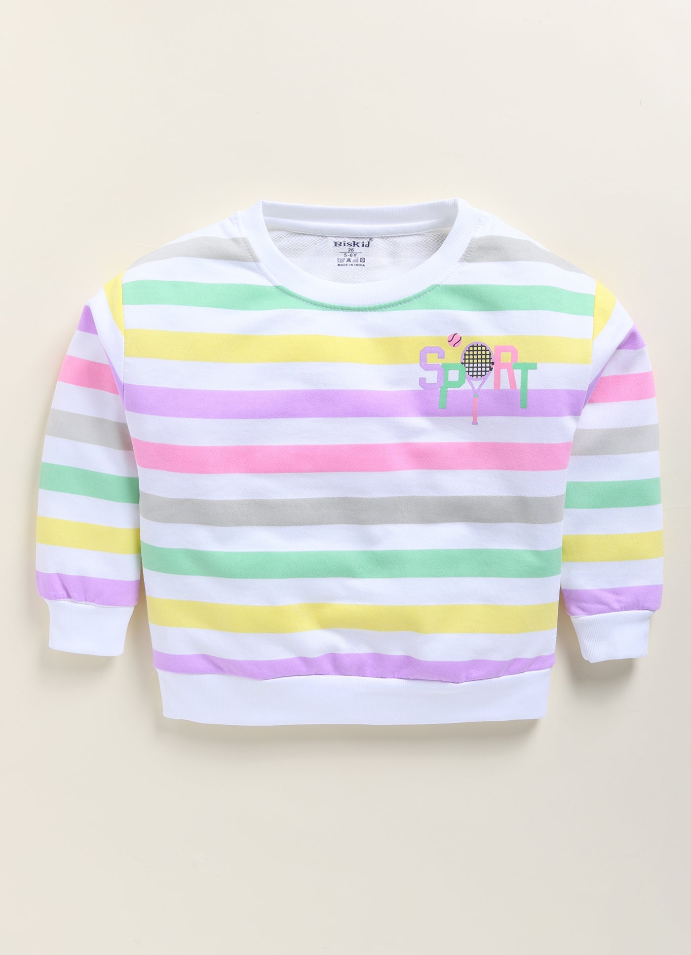 Biskid Girls "Sport" Pastel Striped Pullover Top - Pink & Multi