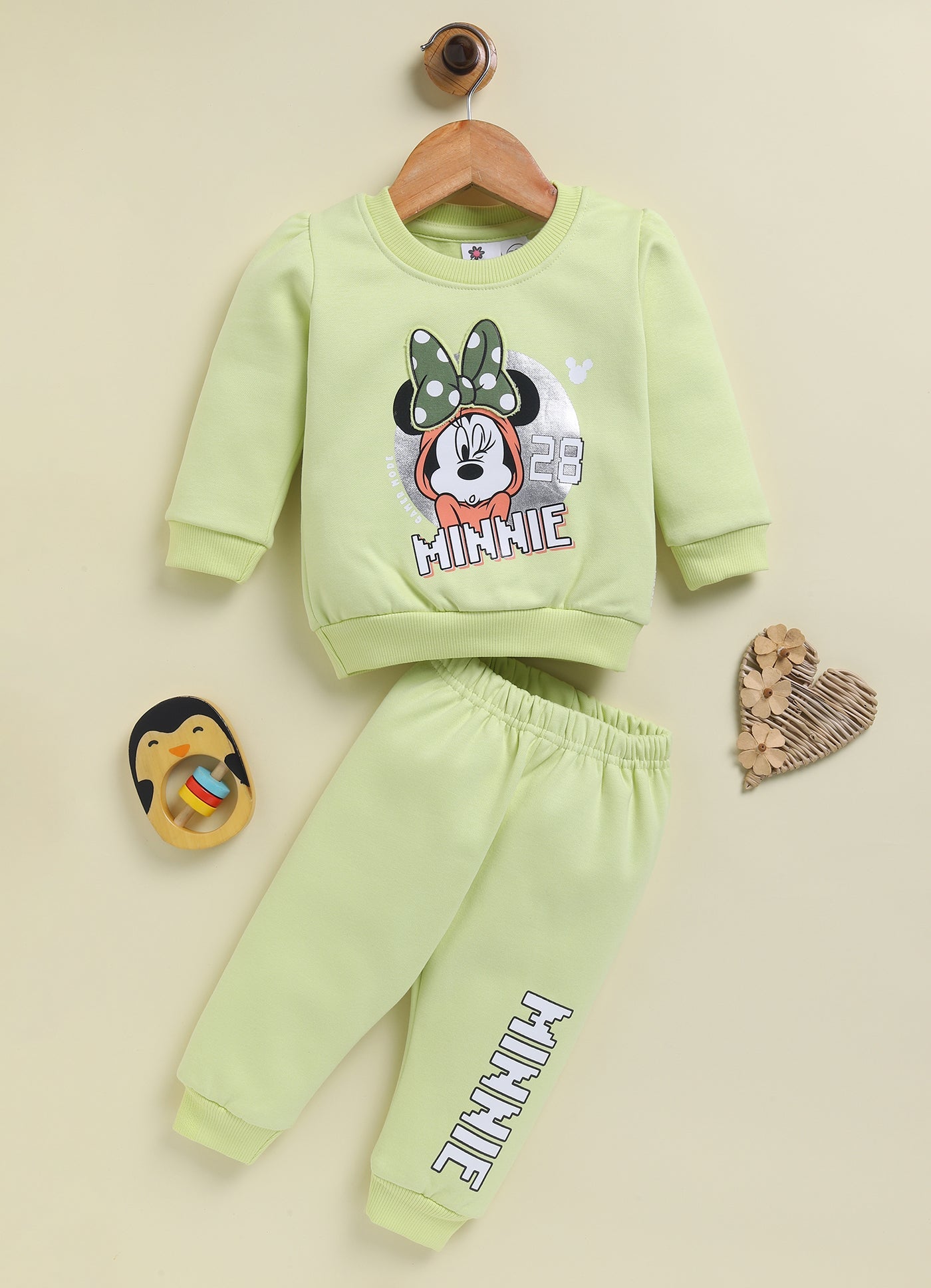 Annie Kids Fleece Knit to Knit Full Sleeves Minnie Printed Winterwear Sweatshirts & Pant - Red