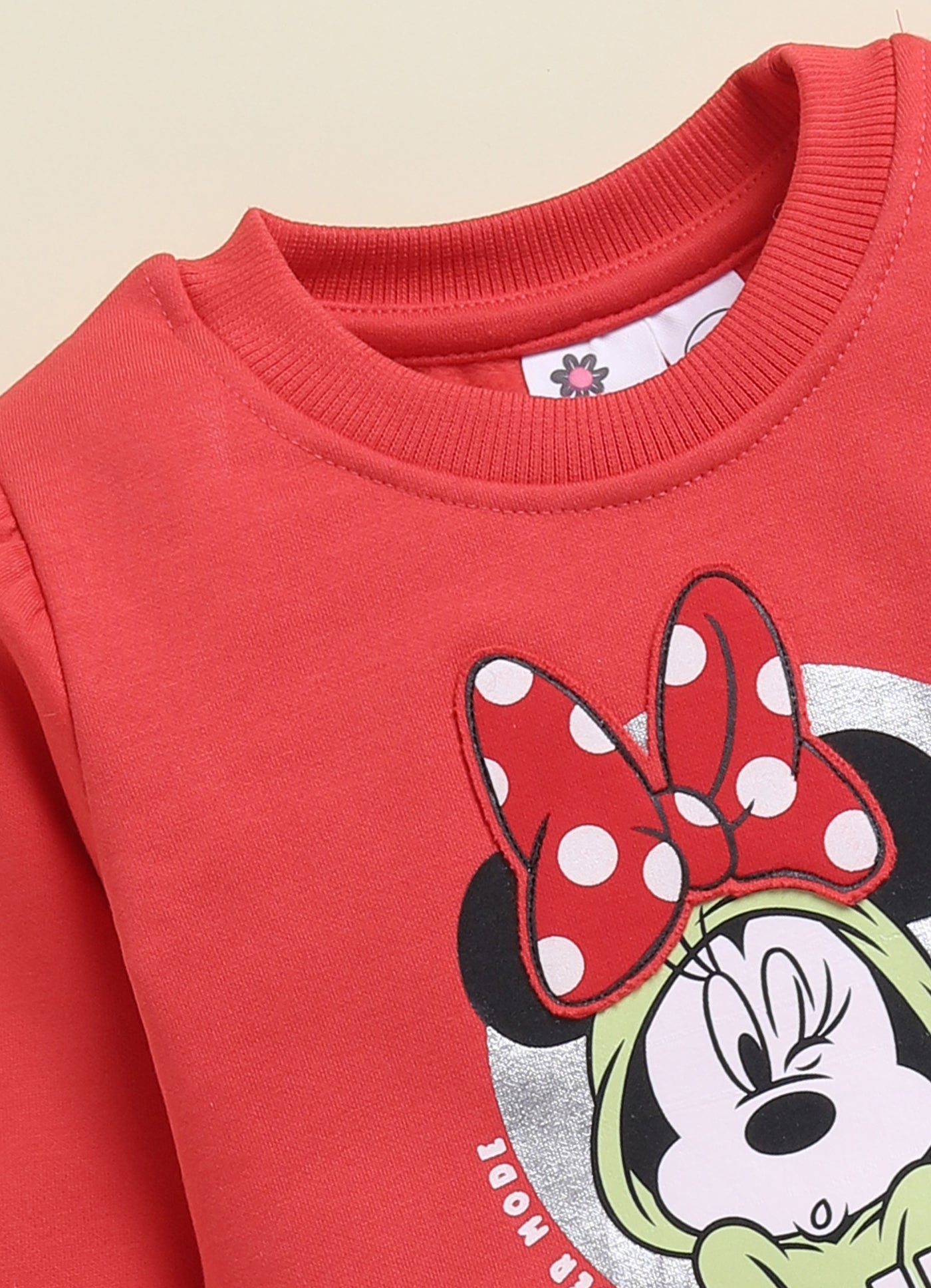 Annie Kids Fleece Knit to Knit Full Sleeves Minnie Printed Winterwear Sweatshirts & Pant - Red