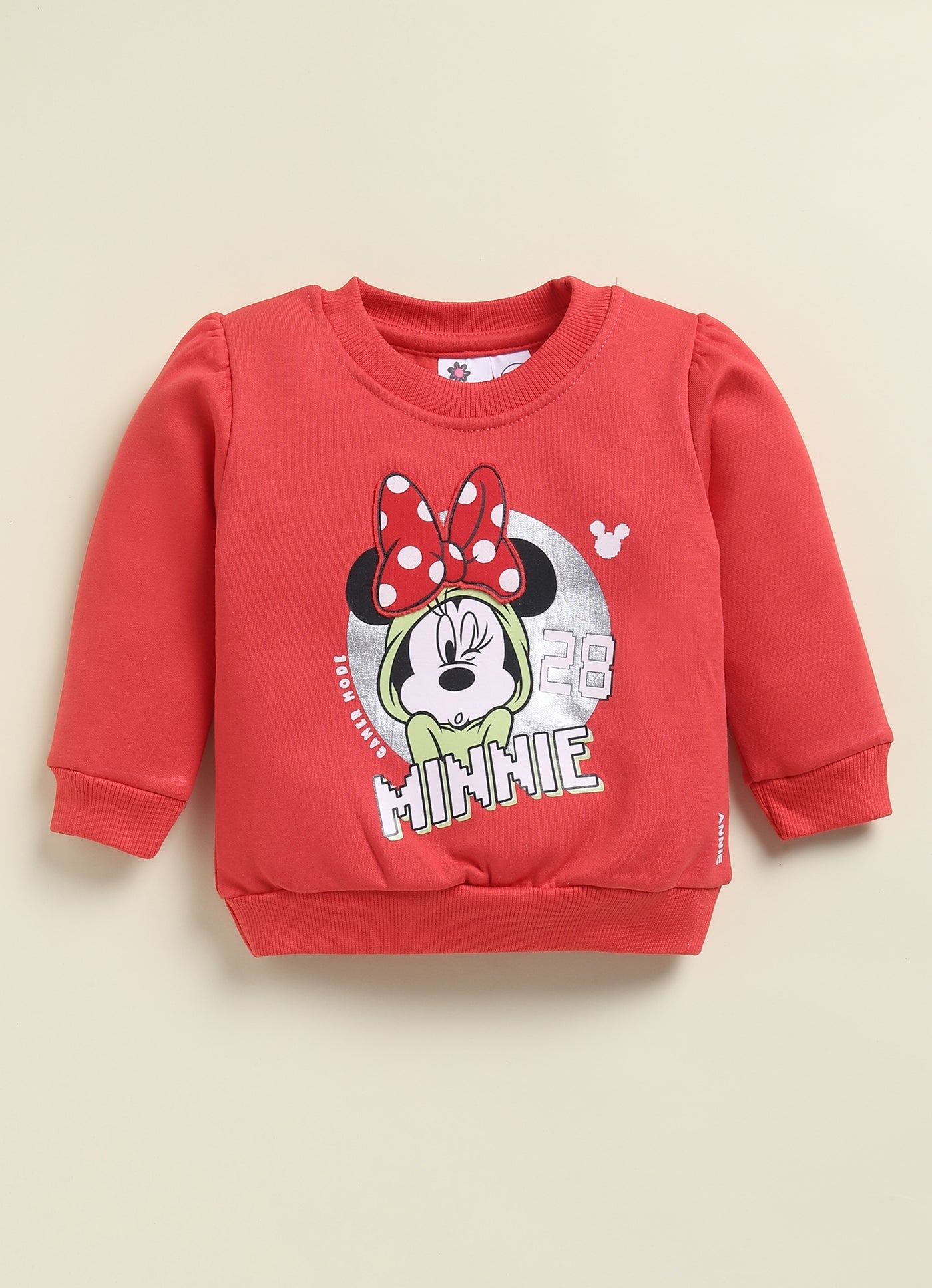 Annie Kids Fleece Knit to Knit Full Sleeves Minnie Printed Winterwear Sweatshirts & Pant - Red