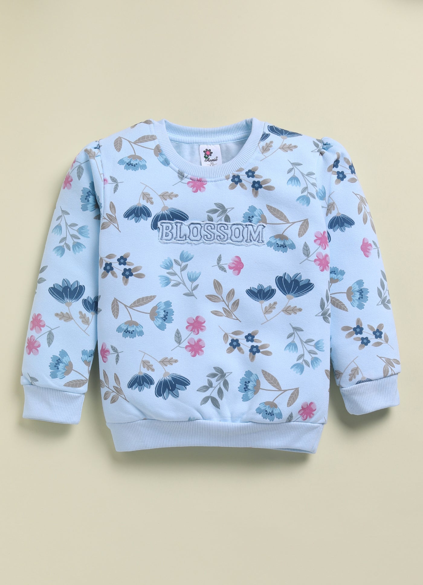Annie Kids Fleece Knit to Knit Full Sleeves Blossom Text with Flower Printed Winterwear Sweatshirts & Pant