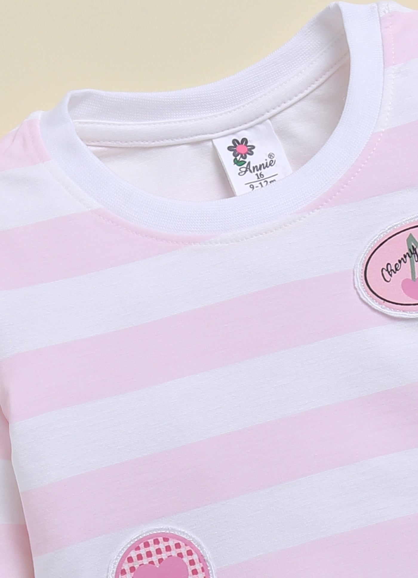 Annie Kids 100% Lyocell Knit to Knit Full Sleeves Stripes Pre  Winter Top & Pant - Pink