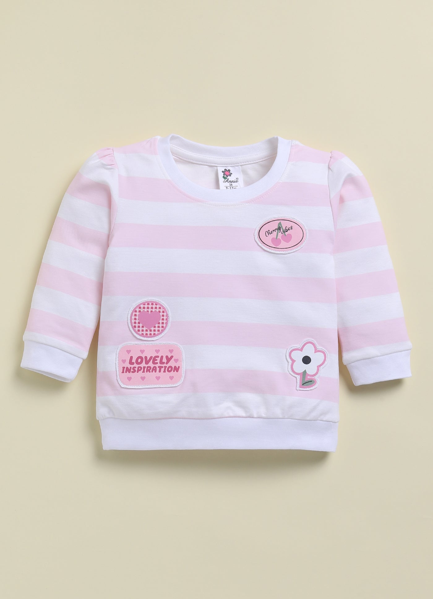 Annie Kids 100% Lyocell Knit to Knit Full Sleeves Stripes Pre  Winter Top & Pant - Pink
