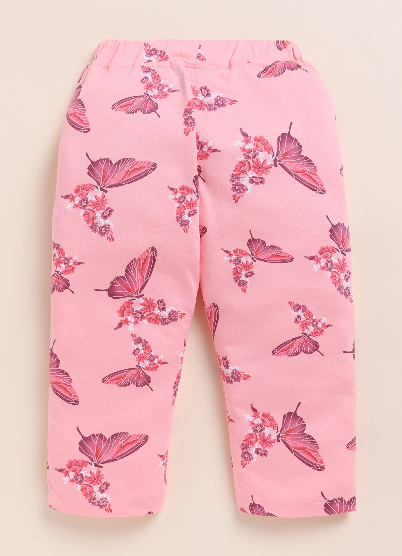 Biskid Girls Butterfly & Floral Print Casual Long Pants - Peach