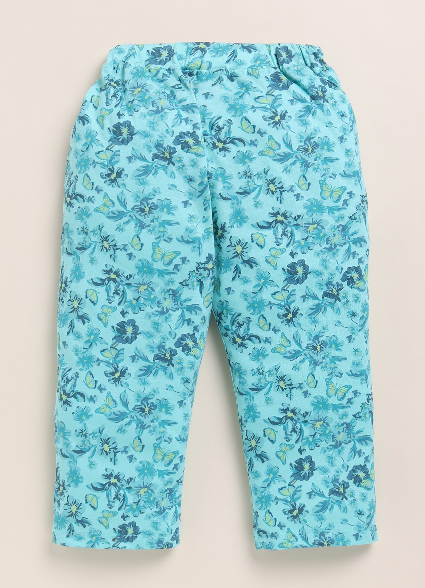 Biskid Girls Floral & Butterfly Print Casual Long Pants - Sea Green