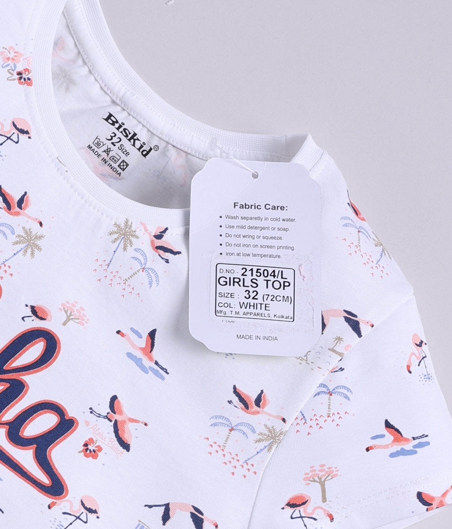 Biskid Girls "Aloha Hawaii" Tropical Flamingo Print T-Shirt - White