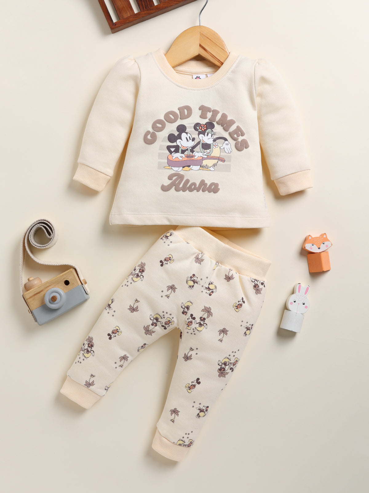 Annie Girls "Good Times Aloha" Mickey & Minnie Mouse Long-Sleeve Clothing Set - Cream
