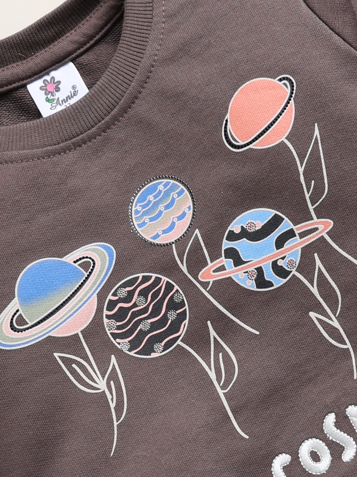 Annie Girls "Cosmic Flowers" Graphic Sweatshirt and Jogger Set -Grey