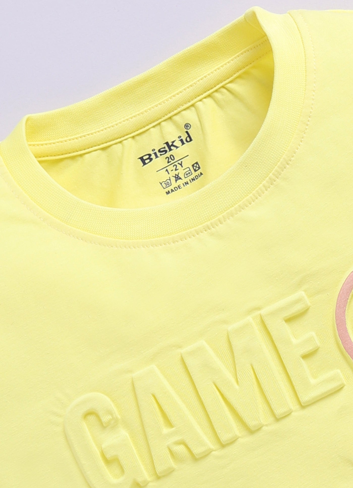 Biskid Girls "DREAMS NEW YORK" Dark Pink and "GAME ON" Lemon Yellow Casual Cotton Crop Top Combo (Pack of 2)