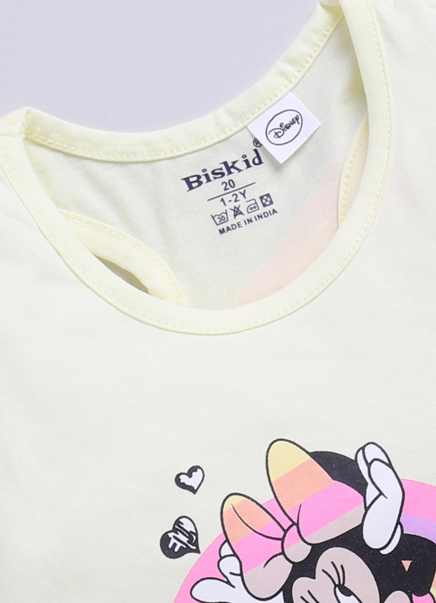 Biskid Girls Disney Minnie Mouse Lemon Yellow "Follow the Rainbow" and Pink Heart Hands Sleeveless Tank Top Combo (Pack of 2)