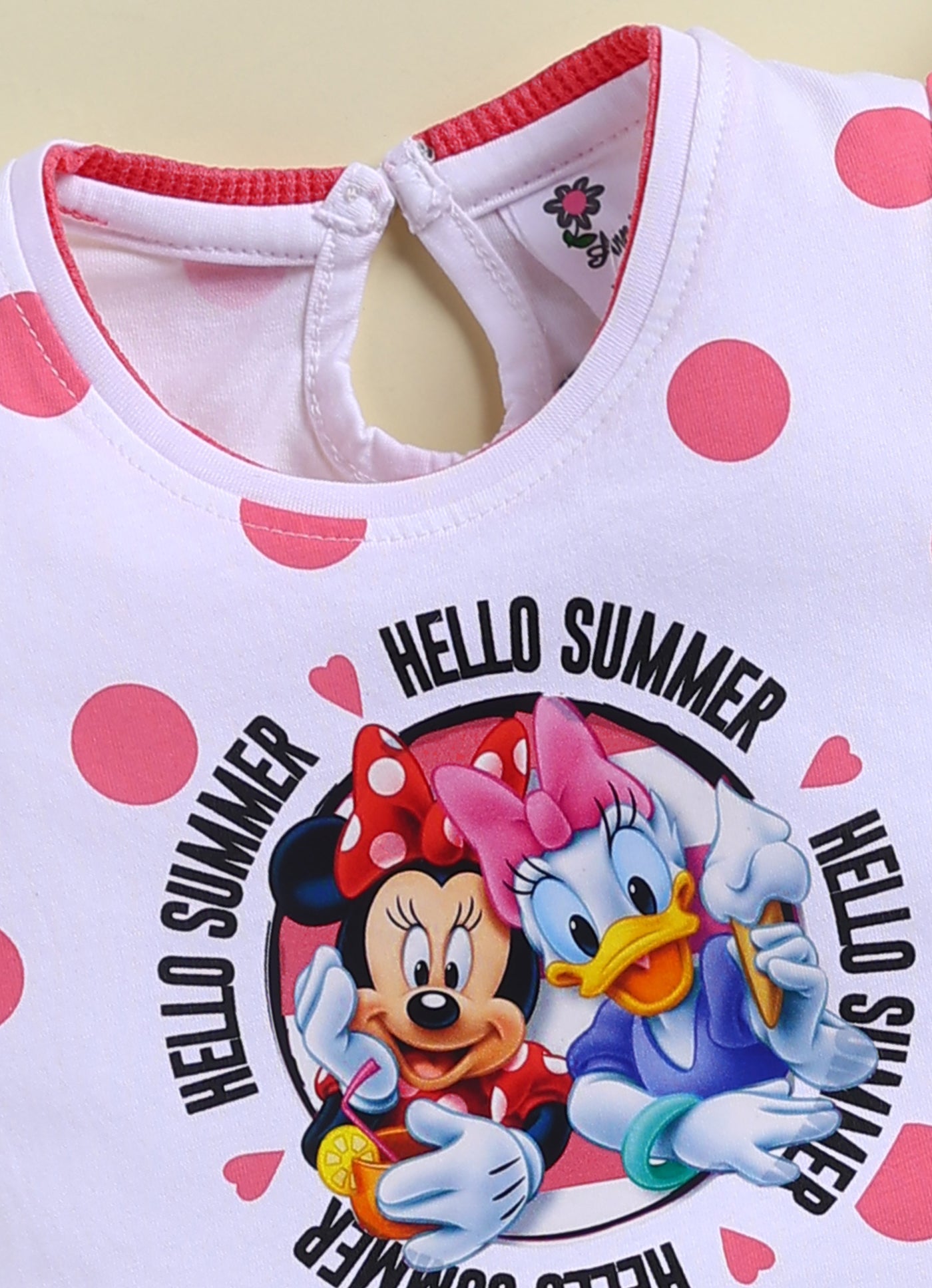 Annie Girls Minnie Mouse & Daisy Duck "Hello Summer" Polka Dot Pink Top and Shorts Set