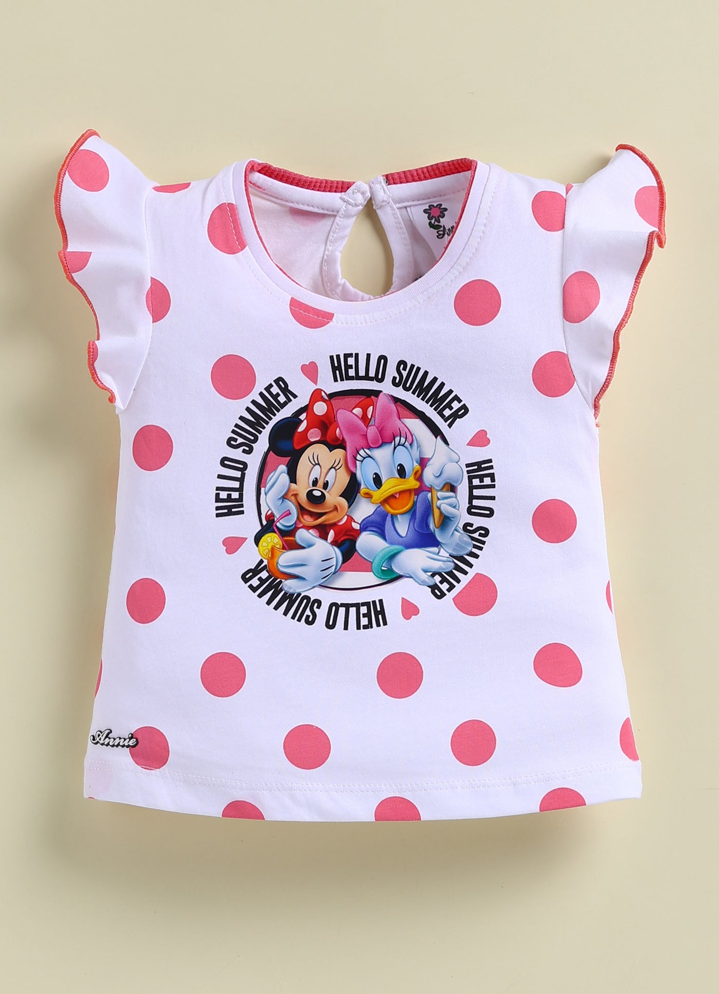 Annie Girls Minnie Mouse & Daisy Duck "Hello Summer" Polka Dot Pink Top and Shorts Set