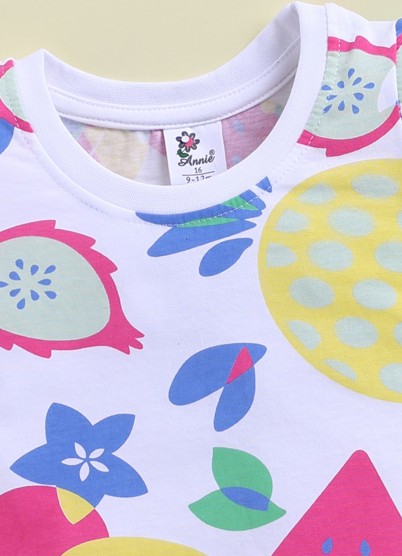 Annie Girls Tropical Fruit Print White T-Shirt and Shorts Set