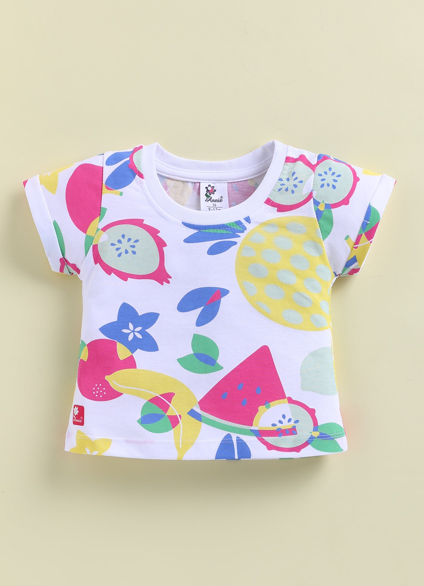 Annie Girls Tropical Fruit Print White T-Shirt and Shorts Set