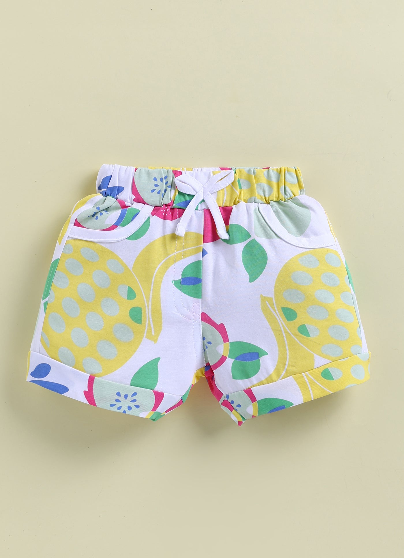 Annie Girls Tropical Fruit Print White T-Shirt and Shorts Set