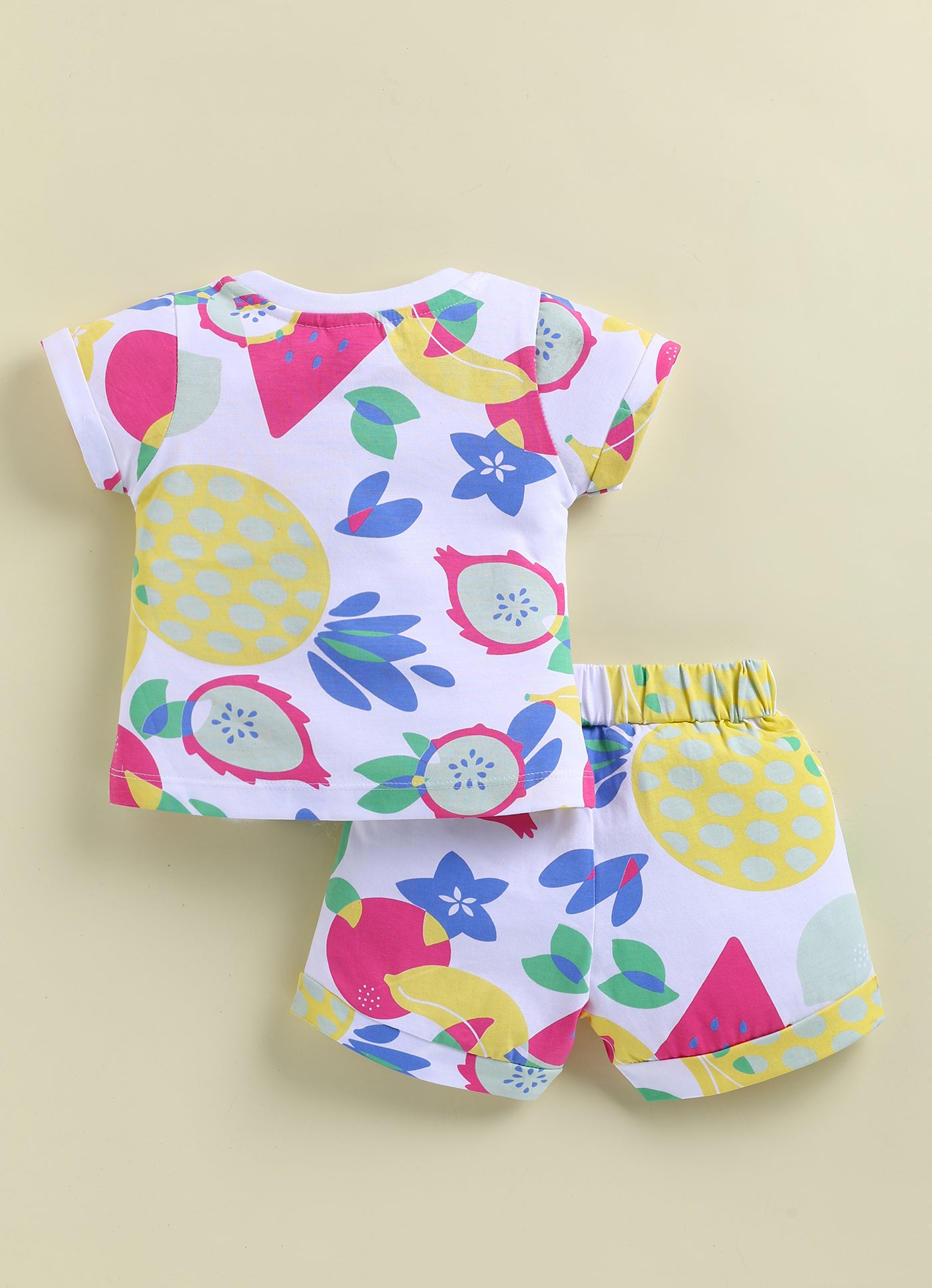 Annie Girls Tropical Fruit Print White T-Shirt and Shorts Set