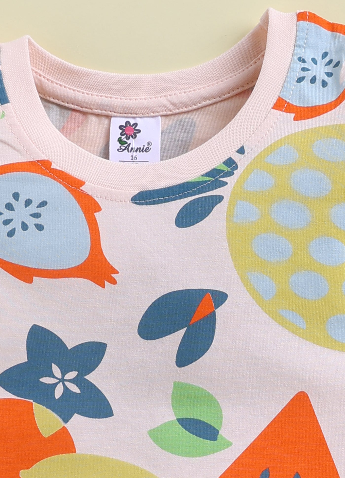 Annie Girls Tropical Fruit Print Baby PinkT-Shirt and Shorts Set