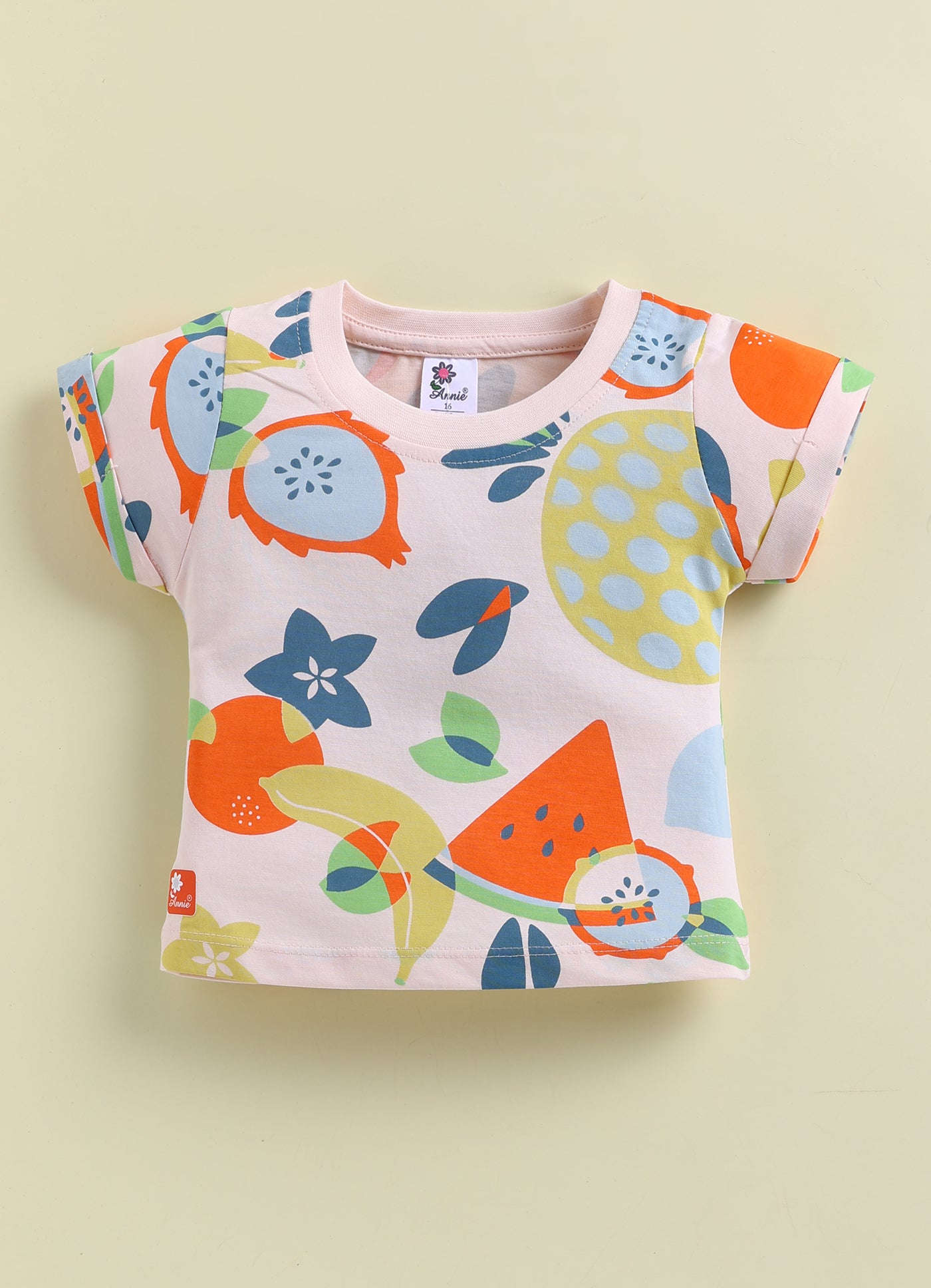 Annie Girls Tropical Fruit Print Baby PinkT-Shirt and Shorts Set