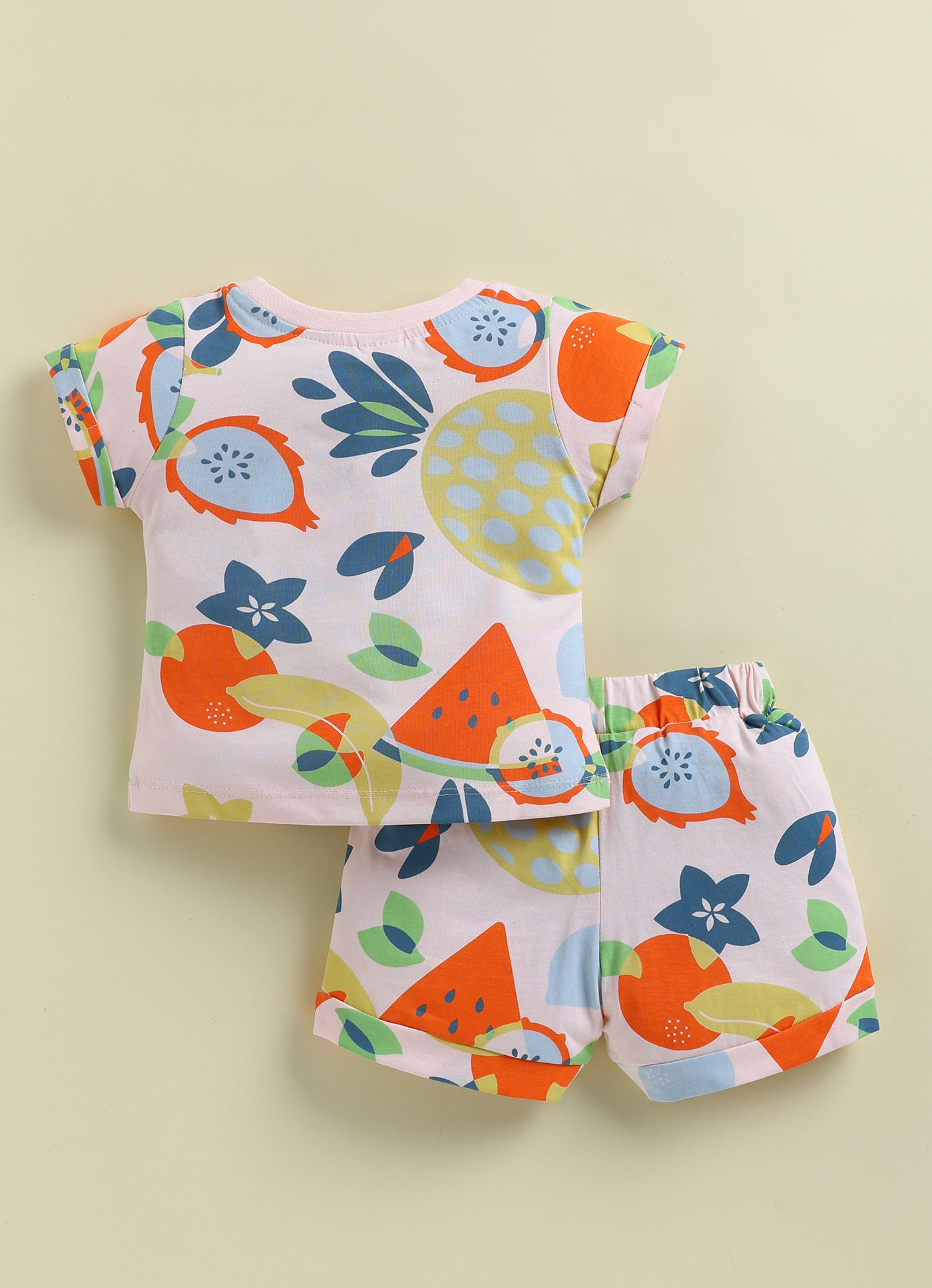 Annie Girls Tropical Fruit Print Baby PinkT-Shirt and Shorts Set