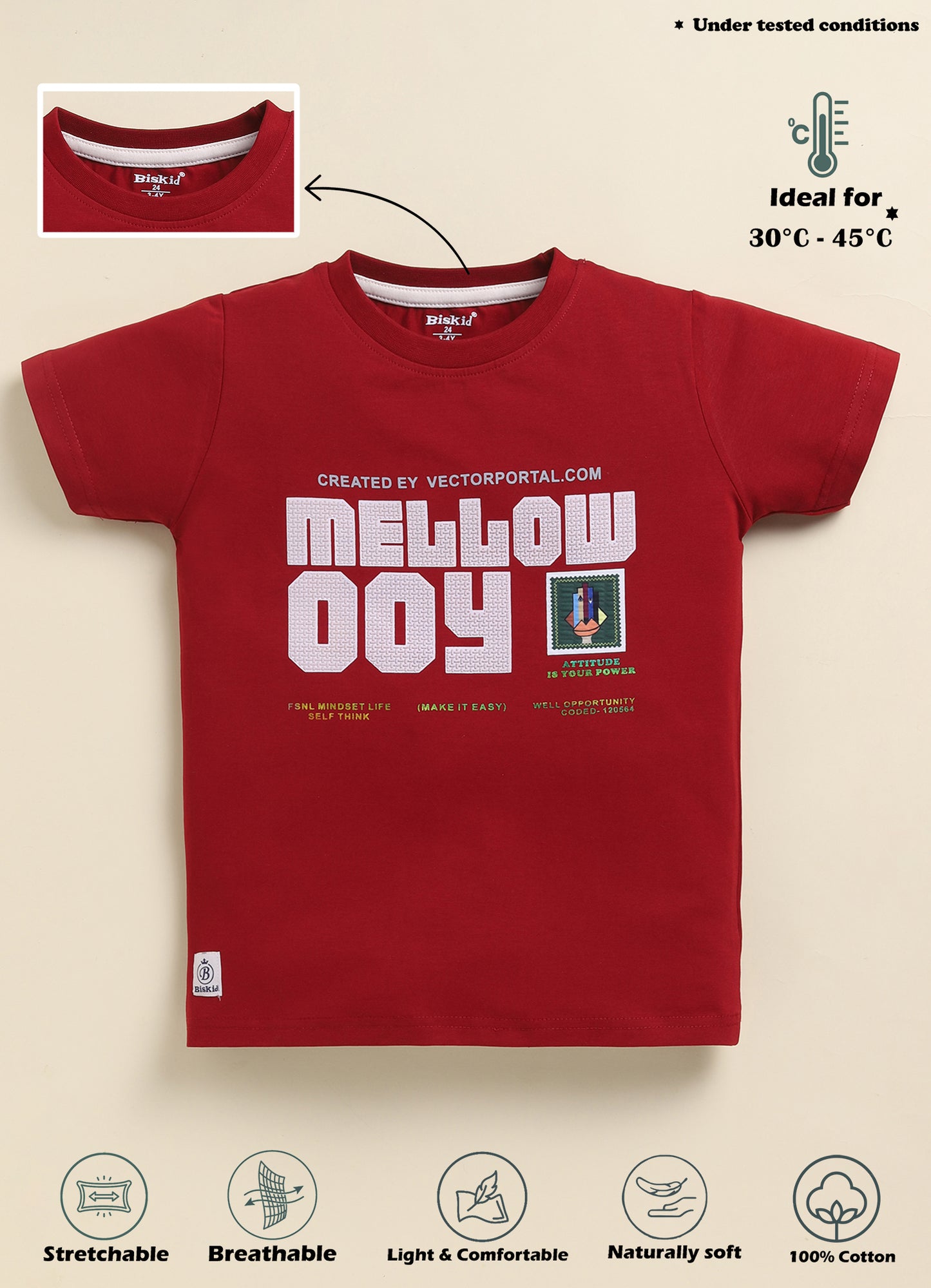 Biskid Boys Abstract Graphic and "MELLOW" Maroon Typographic Short-Sleeve T-Shirt Combo (Pack of 2)