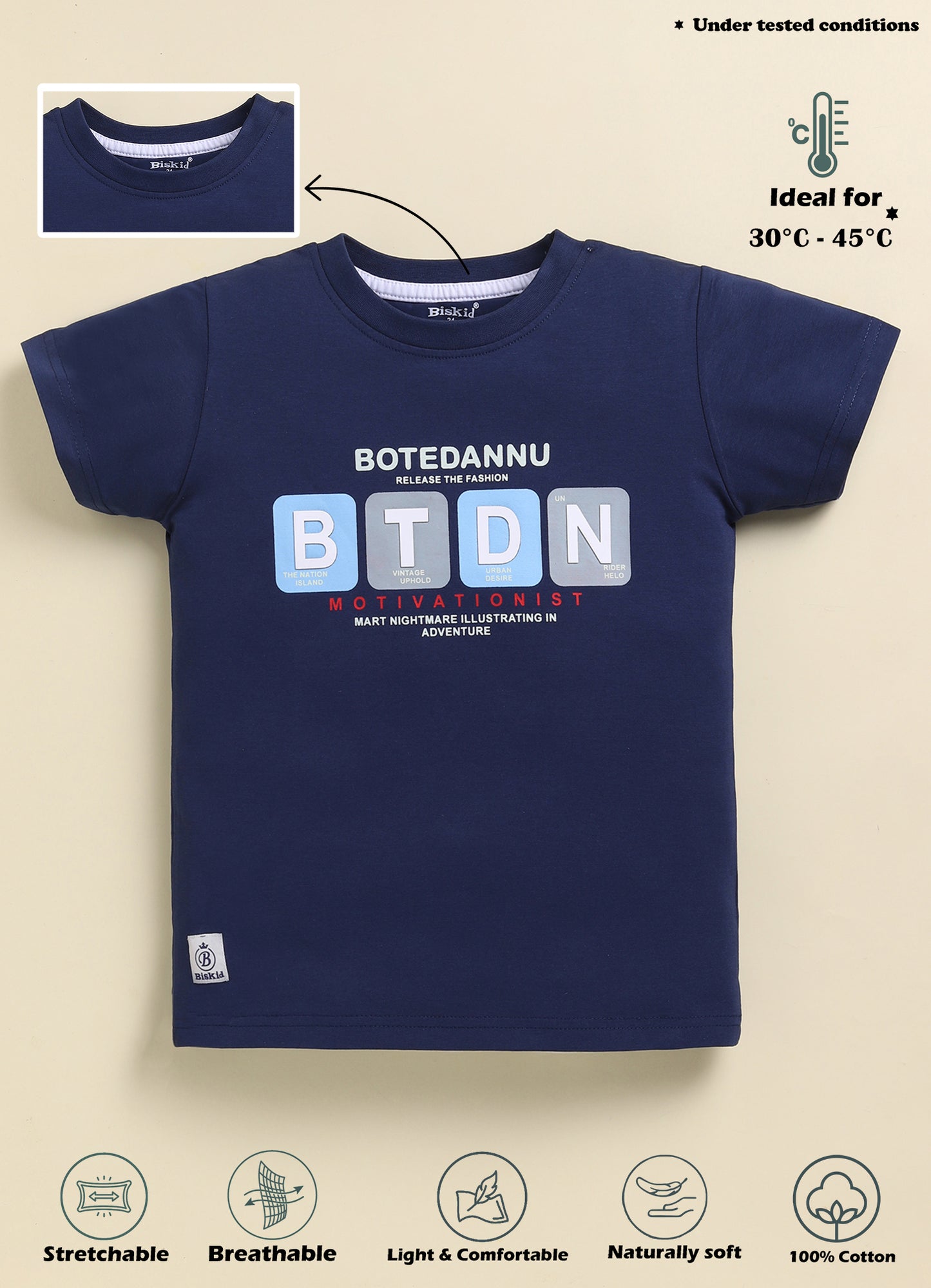 Biskid Boys "BASIC LEADER" Green and "BTDN" Navy Blue Typographic Short-Sleeve T-Shirt Combo (Pack of 2)