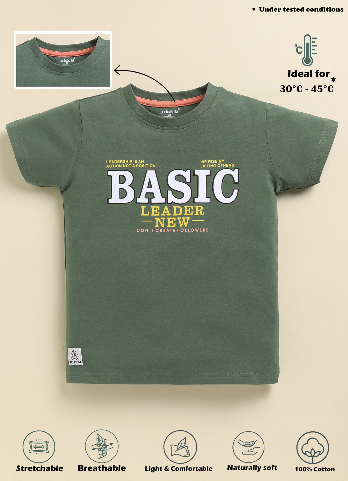 Biskid Boys "BASIC LEADER" Green and "BTDN" Navy Blue Typographic Short-Sleeve T-Shirt Combo (Pack of 2)
