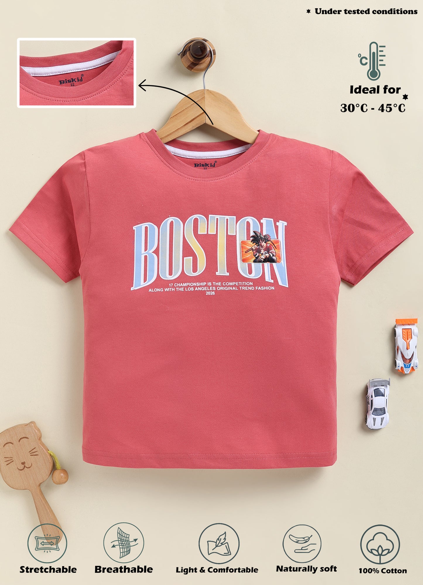 Biskid Boys "Boston" Graphic Crew Neck T-Shirt - Brick Red