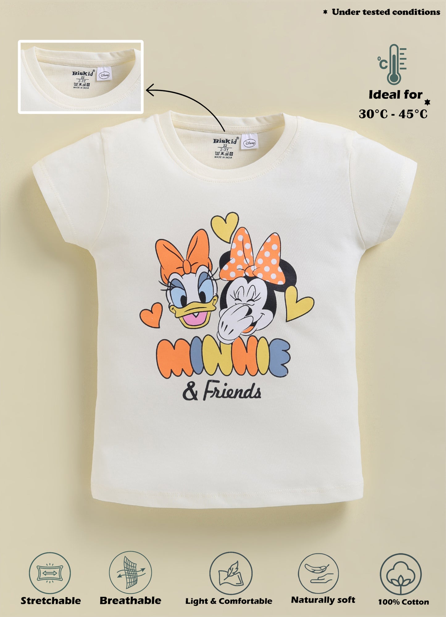 Biskid Girls Disney "Minnie & Friends" Cream and Minnie Mouse Light Green Short-Sleeve Top Combo (Pack of 2)