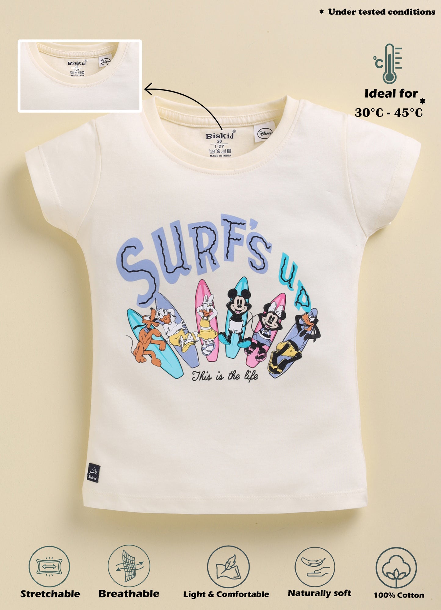 Biskid Girls Disney "Surfs Up" Cream and Pink Short-Sleeve Top Combo (Pack of 2)